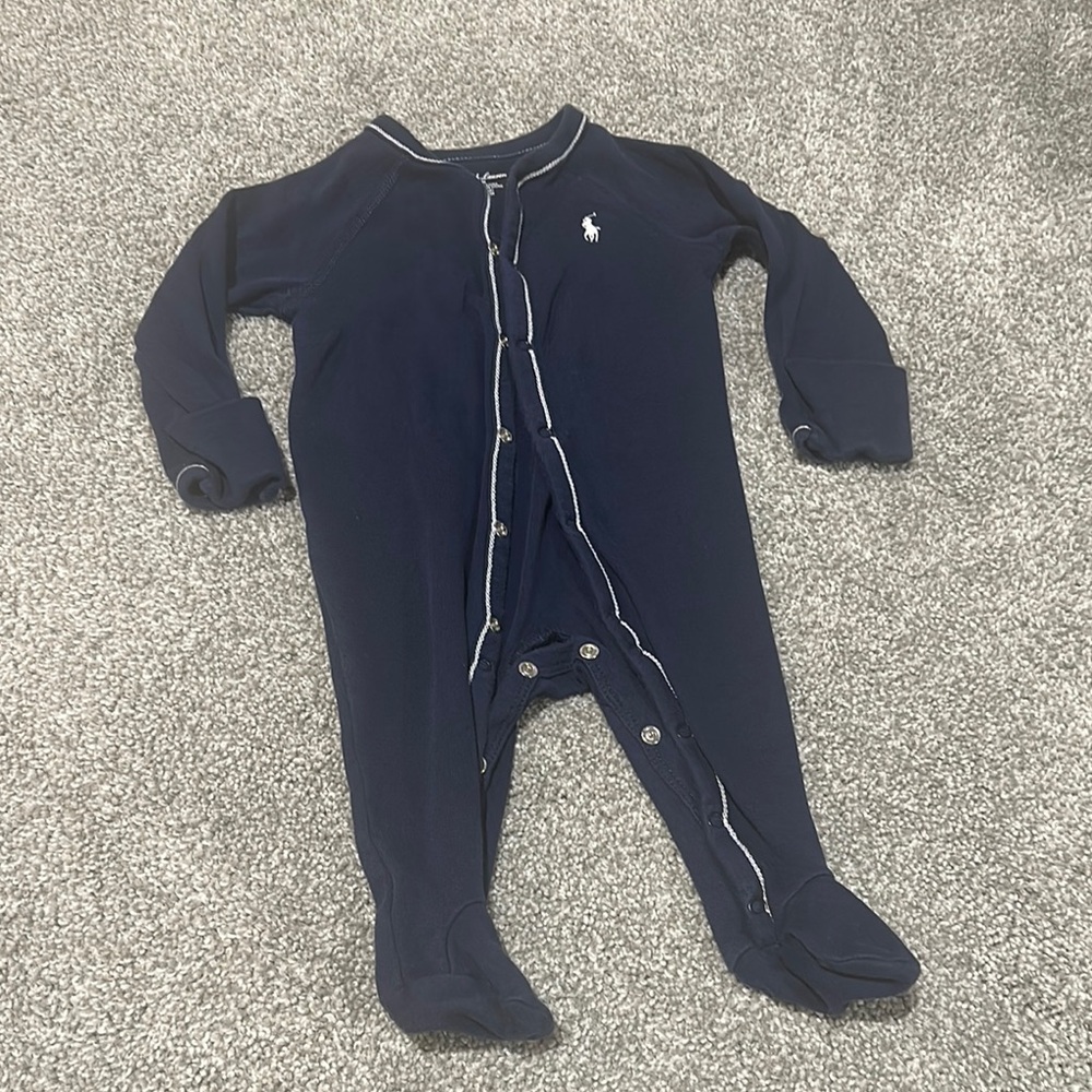 Ralph Lauren Navy Blue‎ button footie sleeper 6 months